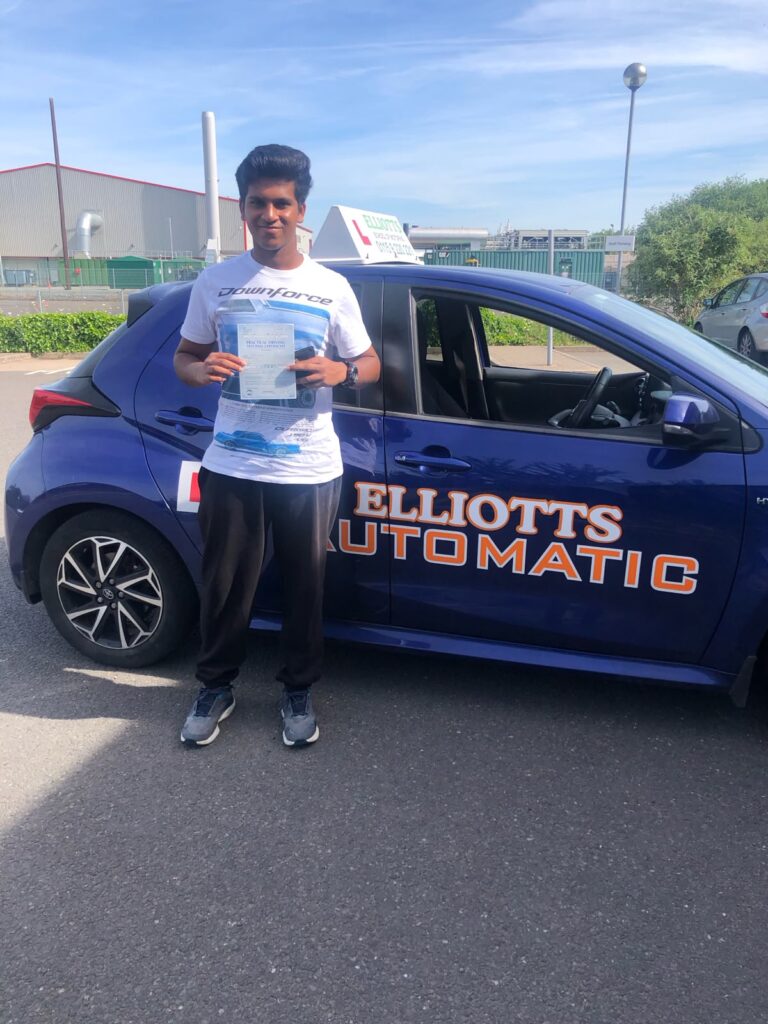 Akhil passing their driving test with Elliotts School of Motoring