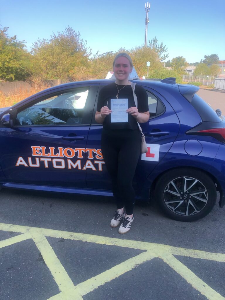 Beth passing their driving test with Elliotts School of Motoring