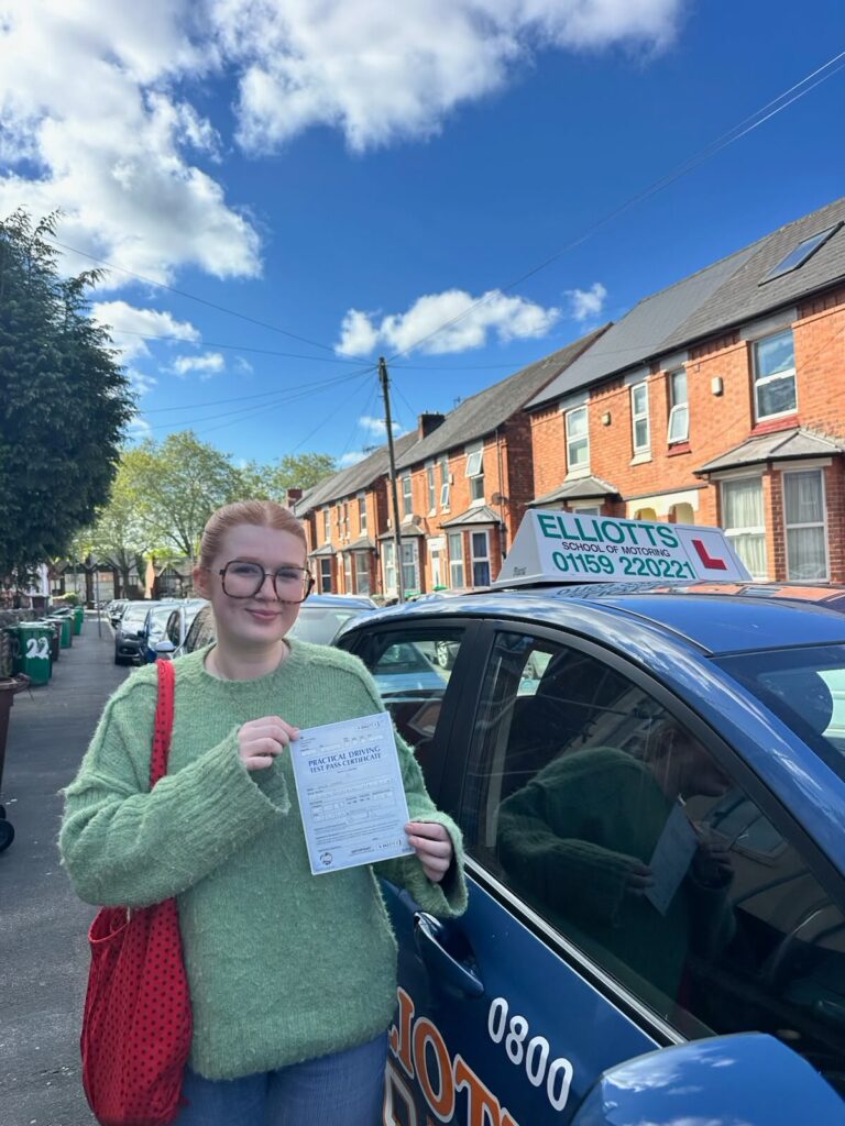 Gracie passing their driving test with Elliotts School of Motoring
